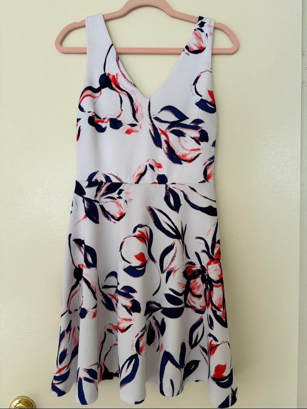 Aqua White Midi Dress with Navy & Coral Floral Print